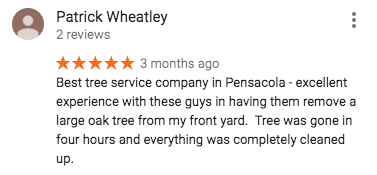 Google Review of Pensacola Tree Service LLC